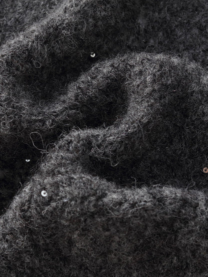 Alpaca Wool Blend Frayed Edges Women Open-Knit Cardigan