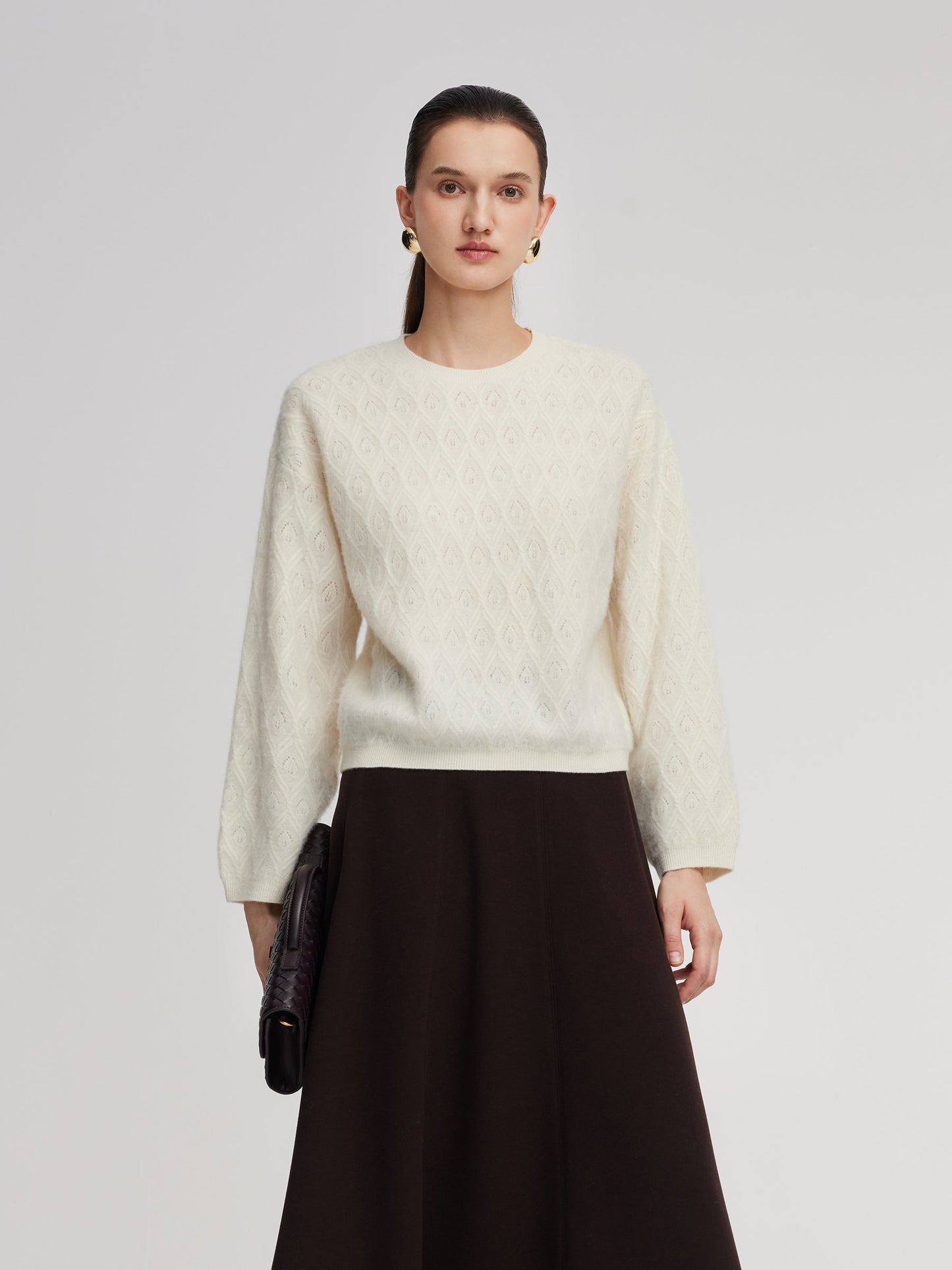 Brushed Cashmere Wool Blend Textured Women Sweater