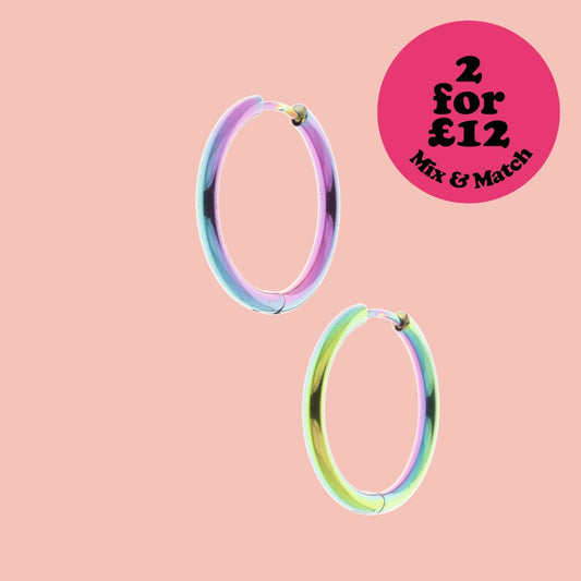 25mm Stainless Steel Rainbow Hoop Earrings