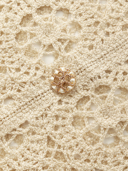Wool Openwork Women Crop Knit Top With Camisole