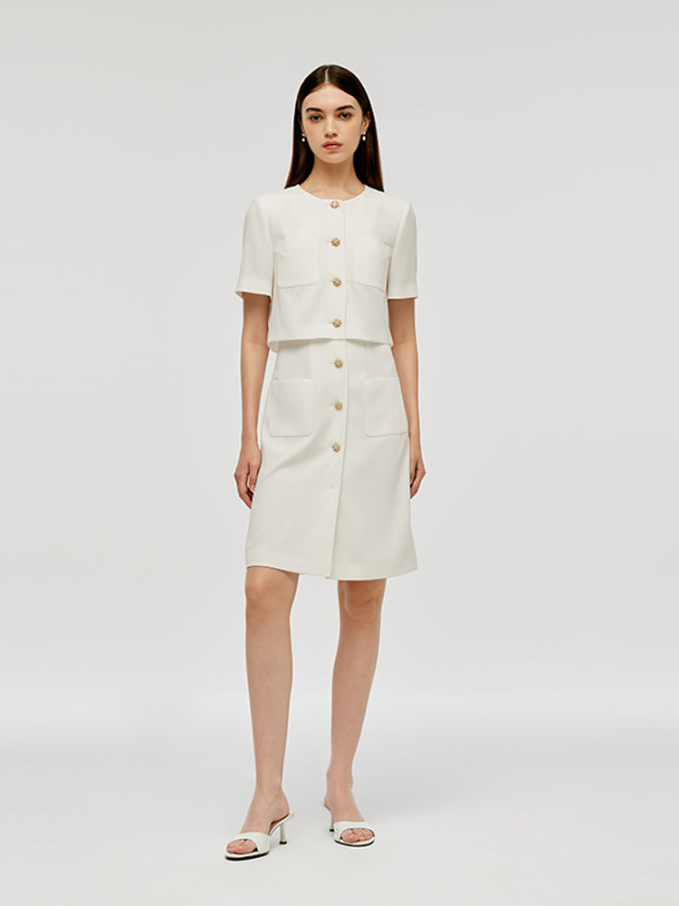 Triacetate Faux-Layered Single-Breasted Women Mini Dress