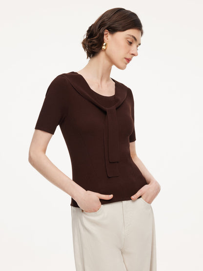 Lyocell Blend Round Neck Women Knit Top With Detachable Sailor Collar