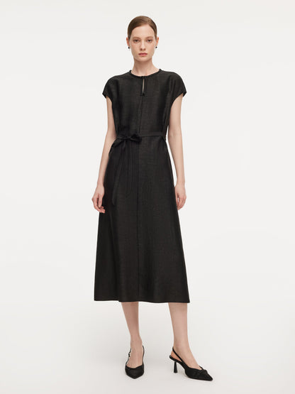 18MM Gambiered Canton Gauze Women Self-Tie Belt Maxi Dress