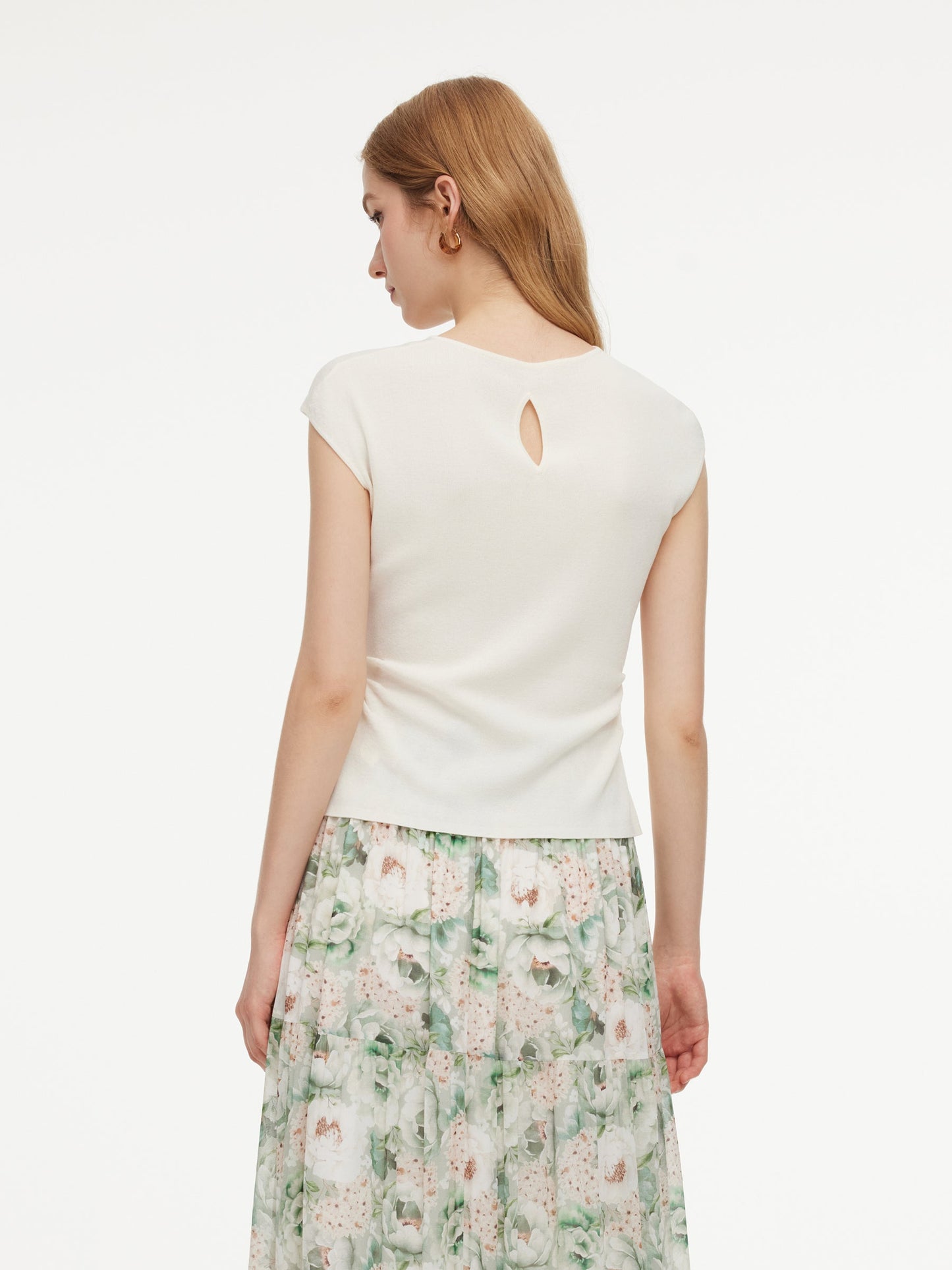 Tencel Blend Side Twist Women Cap Sleeve Knit Top