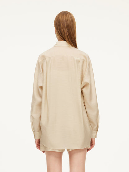 Tencel Acetate Linen Blend Women Sheer Oversized Shirt & Camisole Two-Piece Set