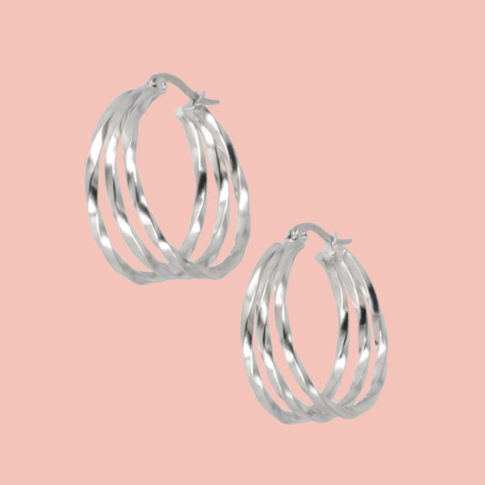 28mm Triple Twisted Hoop Earrings