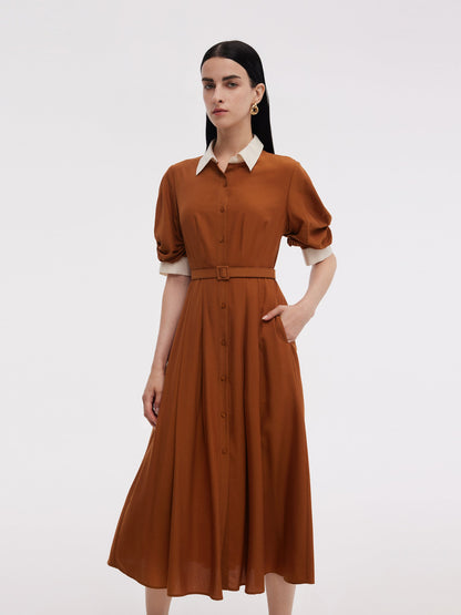 Tencel Acetate Blend Color Block Women Midi Dress