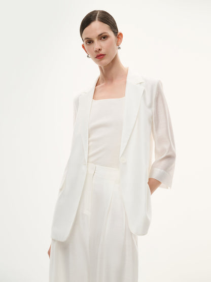 Tencel Acetate Blend 3/4 Sleeve Women Blazer