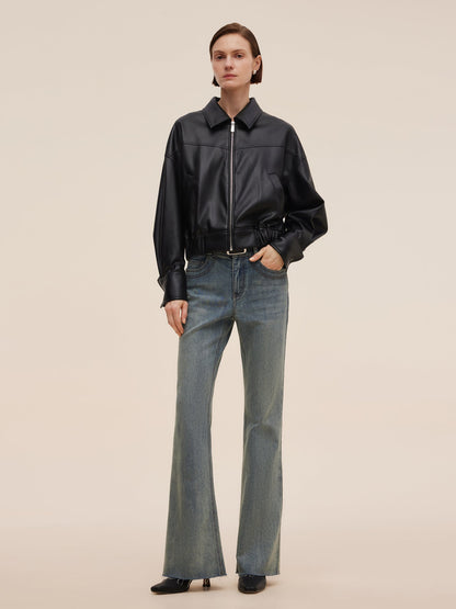 PU Leather Zip-Up Women Jacket