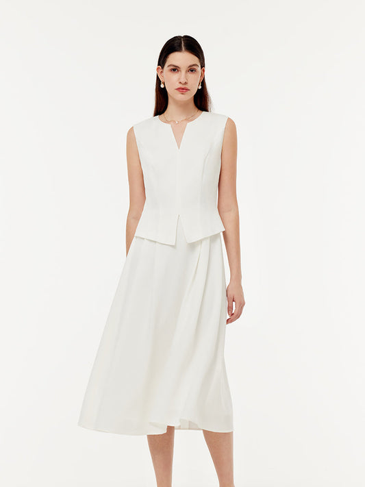Acetate Faux Two-Piece Women Sleeveless Midi Dress