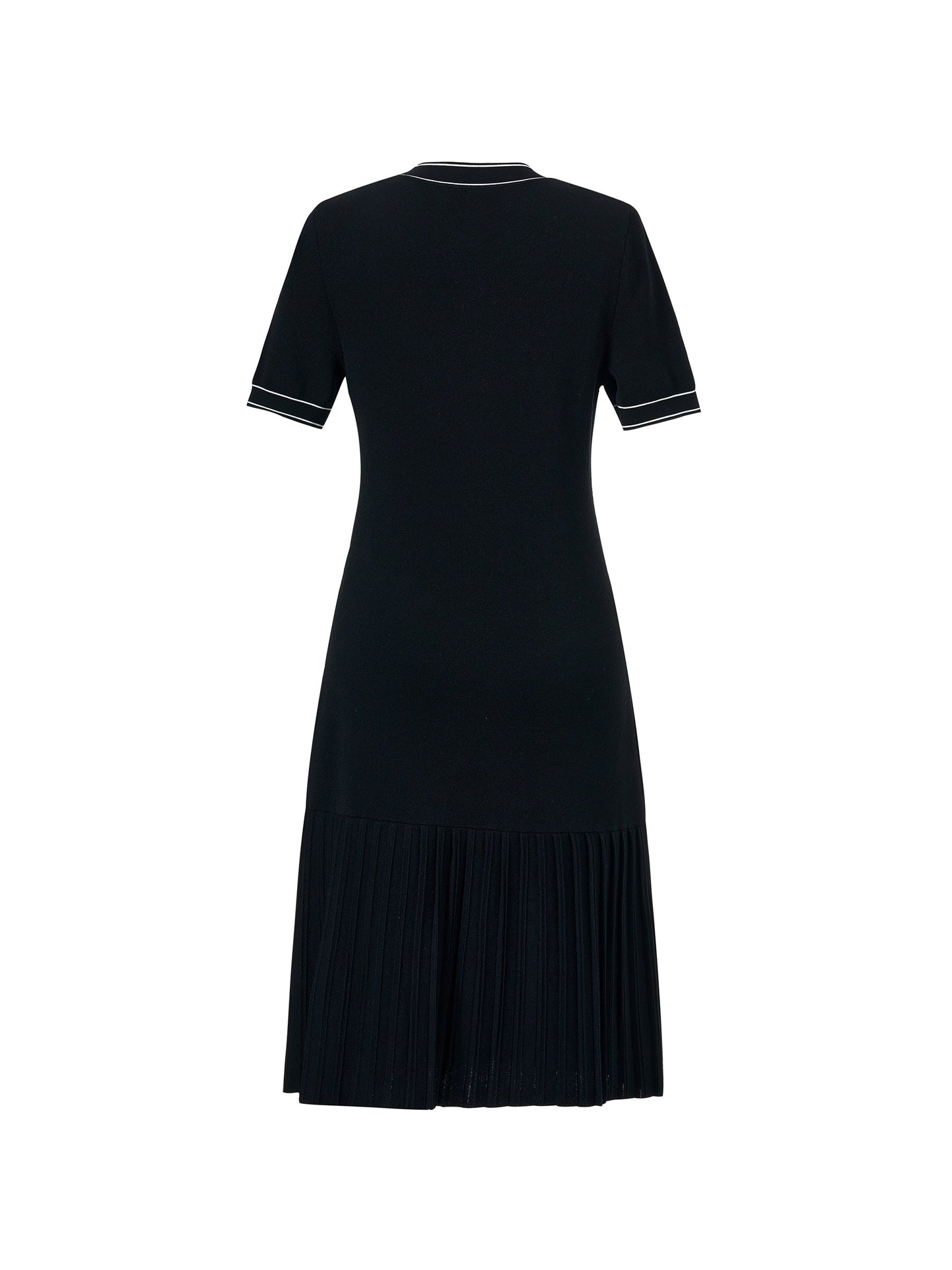 Tencel Blend Contrast Trim Women Pleated Hem Knit Mini Dress