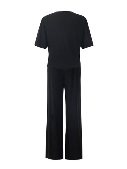 Pre-Order V-Neck Top And Straight Pants Two-Piece Set