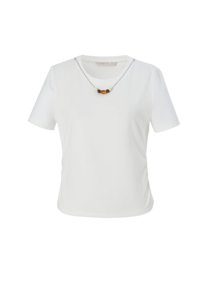 Cotton Side Twist Women T-Shirt With Detachable Beaded Chain