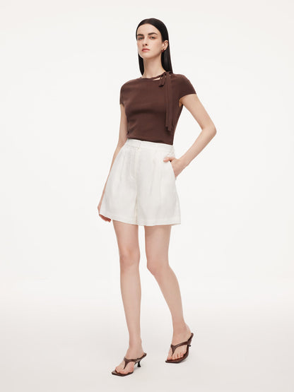 100% Linen Women A-Line Shorts