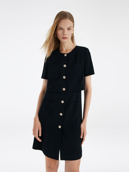 Triacetate Faux-Layered Single-Breasted Women Mini Dress