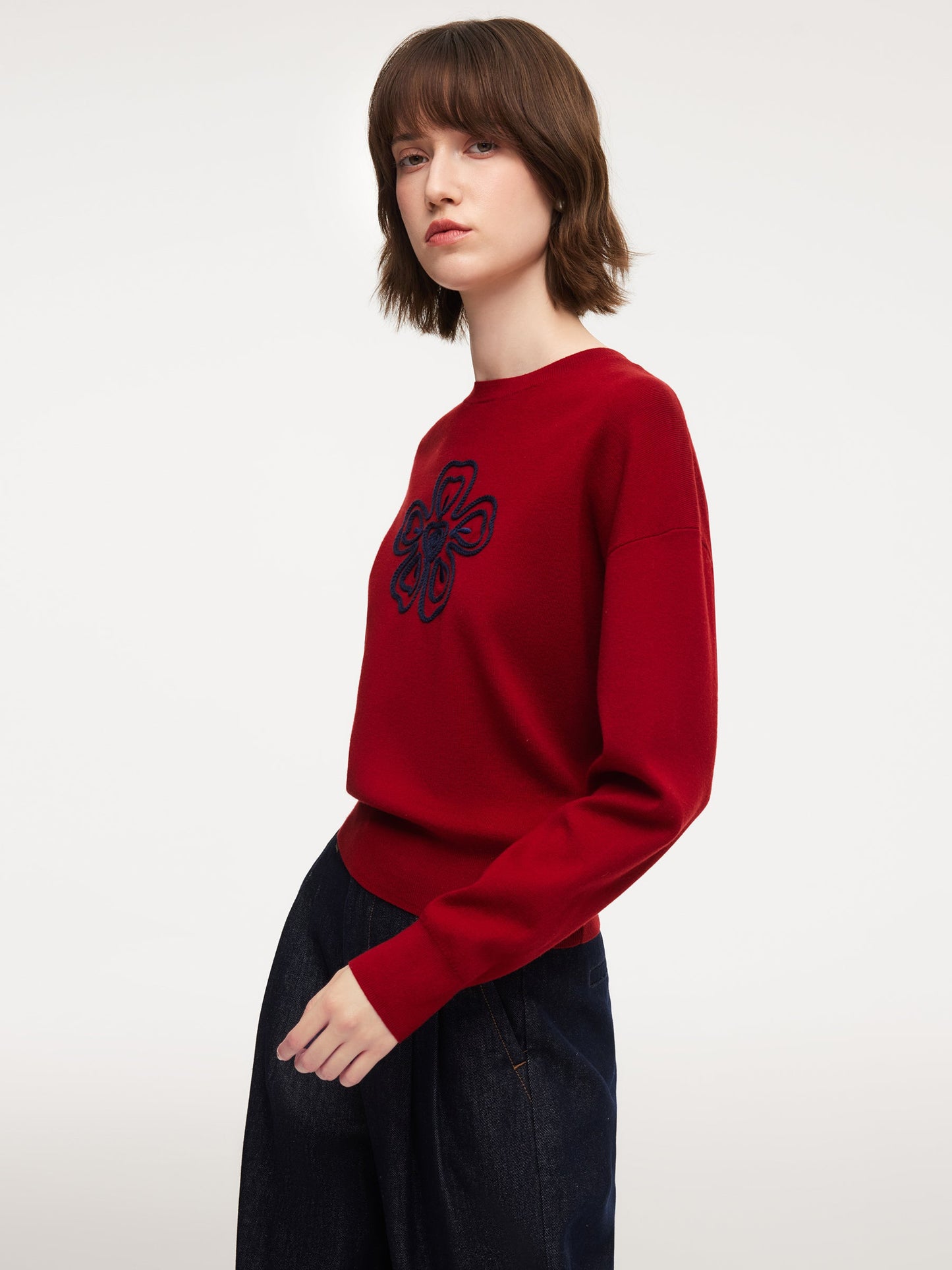 Tencel Wool Blend Floral Women Sweater