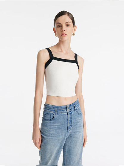 Contrast Trim Knitted Cardigan And Camisole Two-Piece Set
