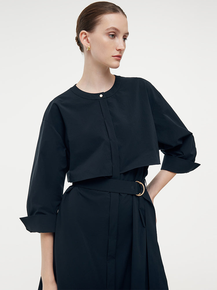 Round Neck Women Trench Maxi Dress With Belt