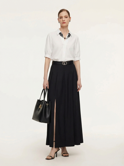 Puff Sleeves V-Neck Women Shirt With Silk Scarf