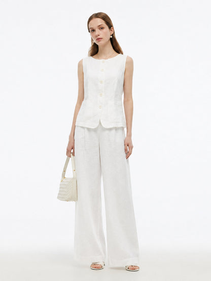 100% Linen Vest And Pants Two-Piece Set
