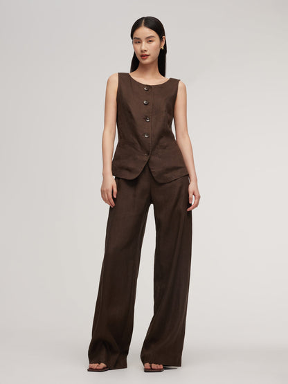 100% Linen Vest And Pants Two-Piece Set