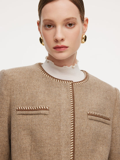 100% Washable Wool Jacket And Skirt Two-Piece Set With Belt