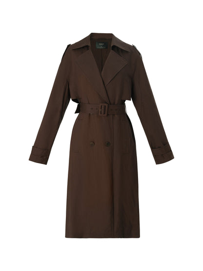 Linen Blend Women Belted Trench Coat