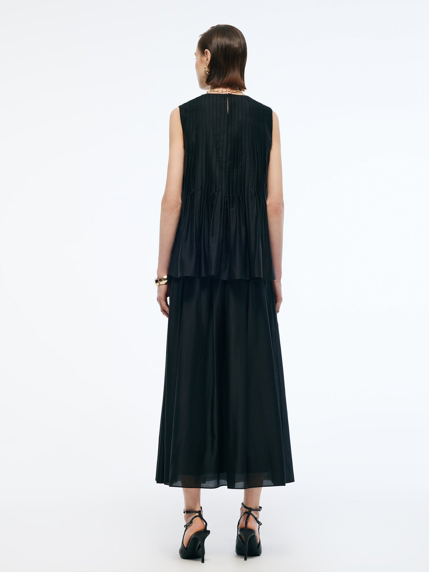 Tencel Blend Ruffle Hem Pleated Tank Top And A-Line Skirt Two-Piece Set