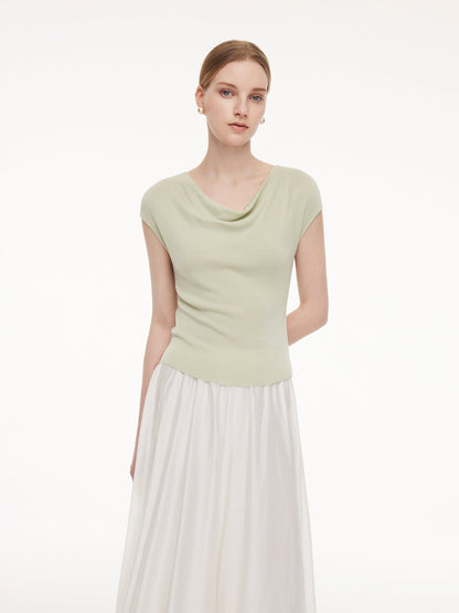Tencel Mulberry Silk Cowl Neck Women Cap Sleeve Knit Top