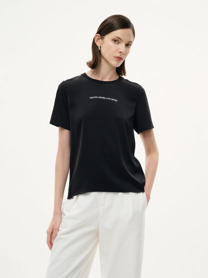 22MM Mulberry Silk Tencel Blend Women Letter Print T-Shirt