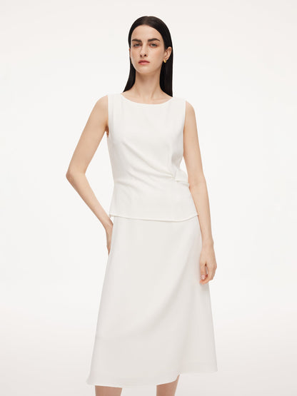 Triacetate Blend Mock Layered Women Sleeveless Midi Dress