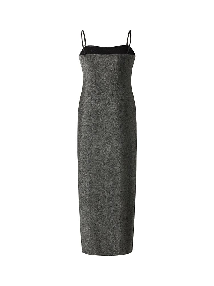 Glitter Women Party Slip Maxi Dress With Detachable Spaghetti Strap