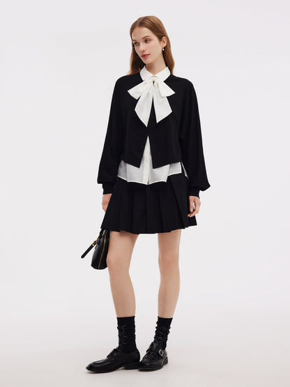 Front Slit Knit Top And Sleeveless Shirt Two-Piece Set