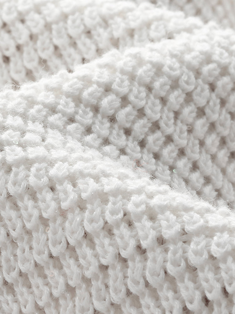 Linen Cotton Sequins Women Open-Knit Top