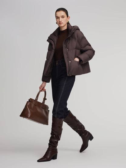Lightweight Drawstring Hem Hooded Goose Down Jacket