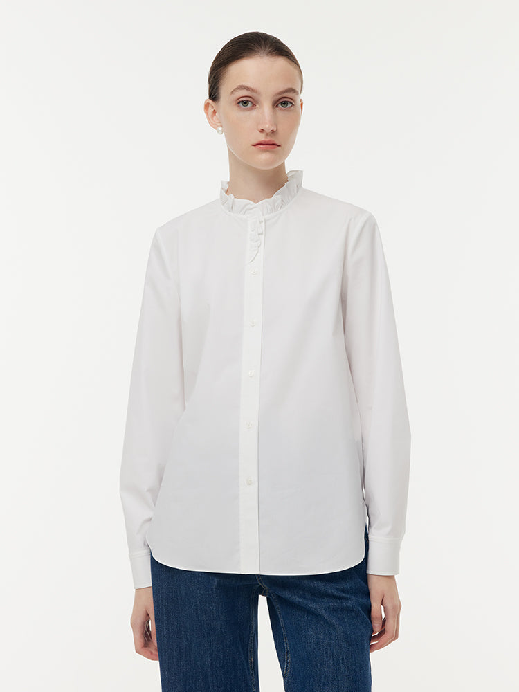 Cotton Ruffle Collar Women Shirt