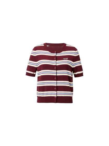 Tencel Blend Multicolored Stripe Letter Embroidered Women Cardigan