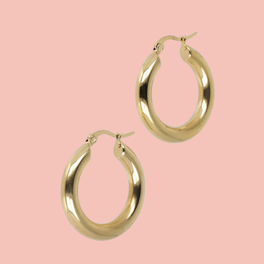 32mm Chunky Stainless Steel Hoop Earrings (Gold Plated)