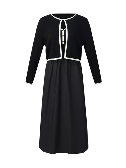 Lyocell Blend Cardigan And Patchwork Strap Maxi Dress Two-Piece Set