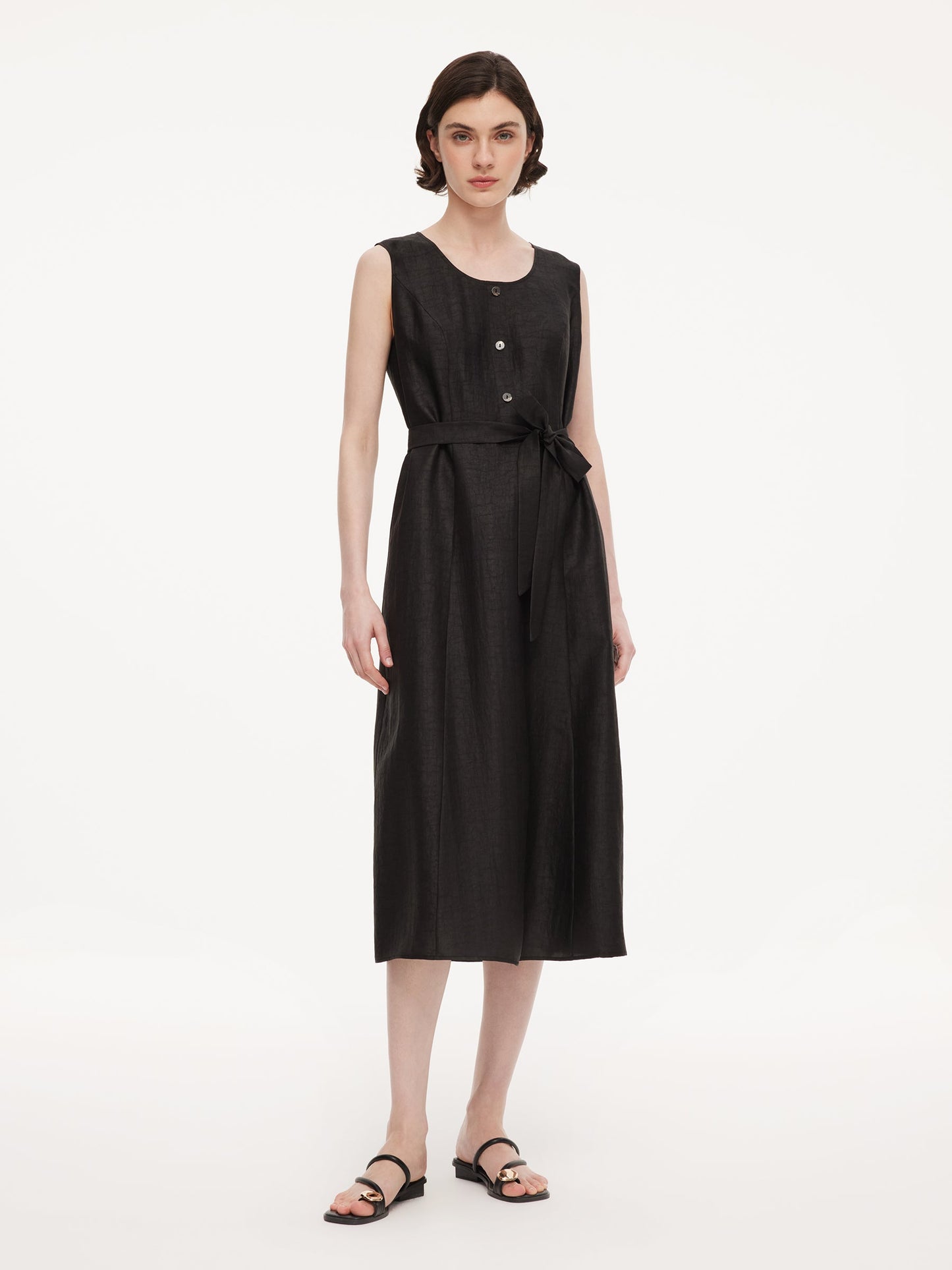 18MM Gambiered Canton Gauze Women Sleeveless Belted Maxi Dress