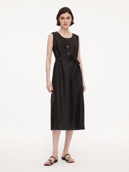 18MM Gambiered Canton Gauze Women Sleeveless Belted Maxi Dress