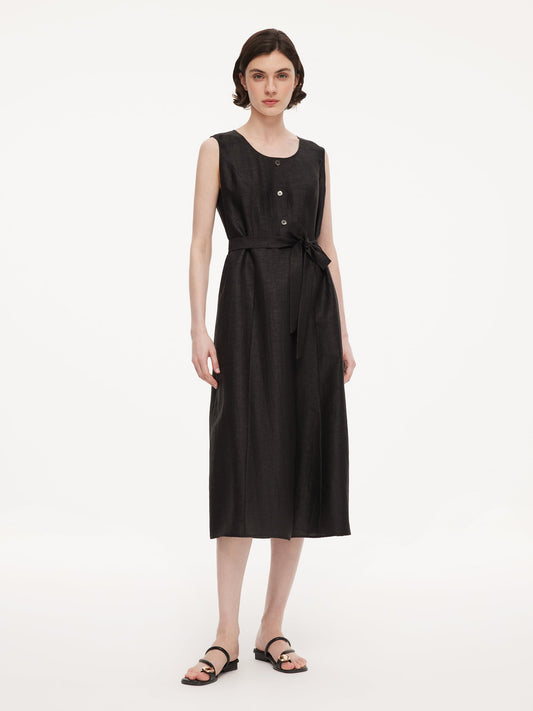 18MM Gambiered Canton Gauze Women Sleeveless Belted Maxi Dress
