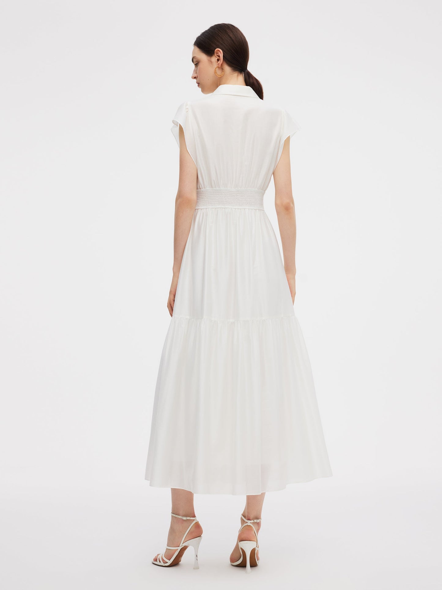 Tencel Blend Women Cap Sleeve Maxi Dress With Ribbon