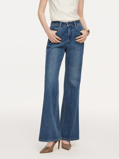 Lyocell Blend Four-Way Stretch Women Flared Jeans