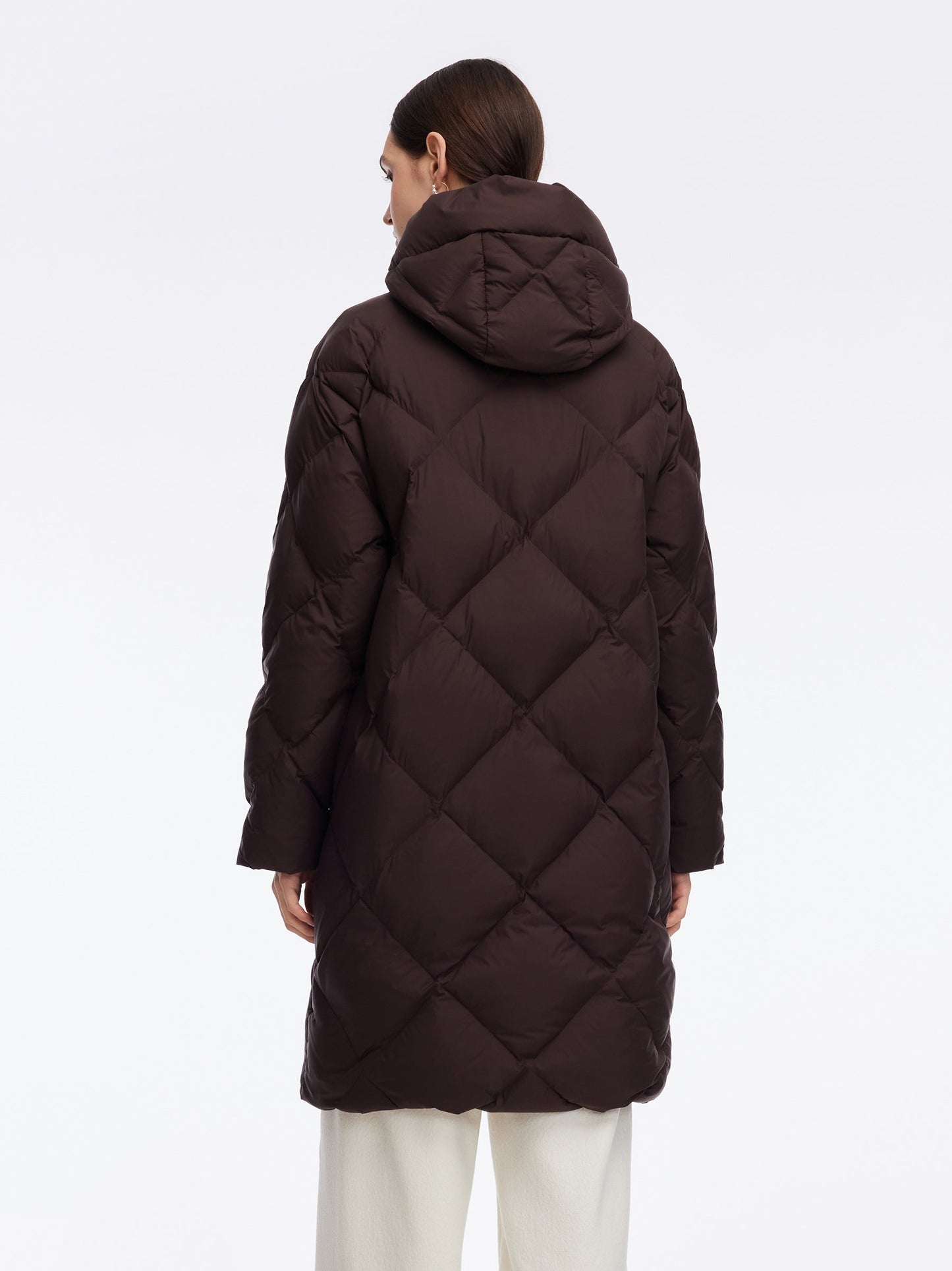 Diamond Quilted Hooded Unisex Long Goose Down Coat