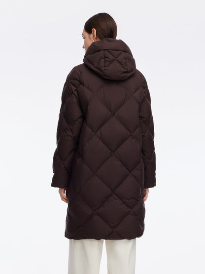 Diamond Quilted Hooded Unisex Long Goose Down Coat