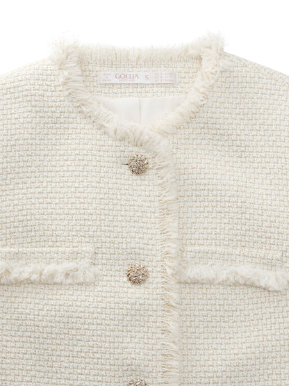 Wool Blend Tweed Fringe Trim Women Jacket