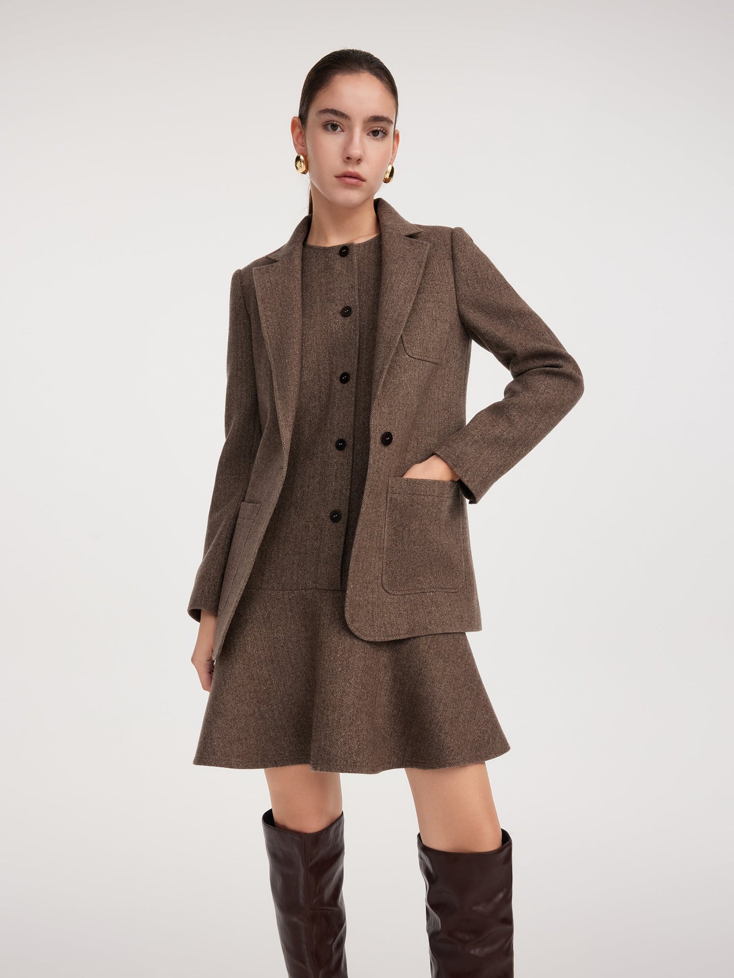 Washable Wool Blazer And Sleeveless Mini Dress Two-Piece Set