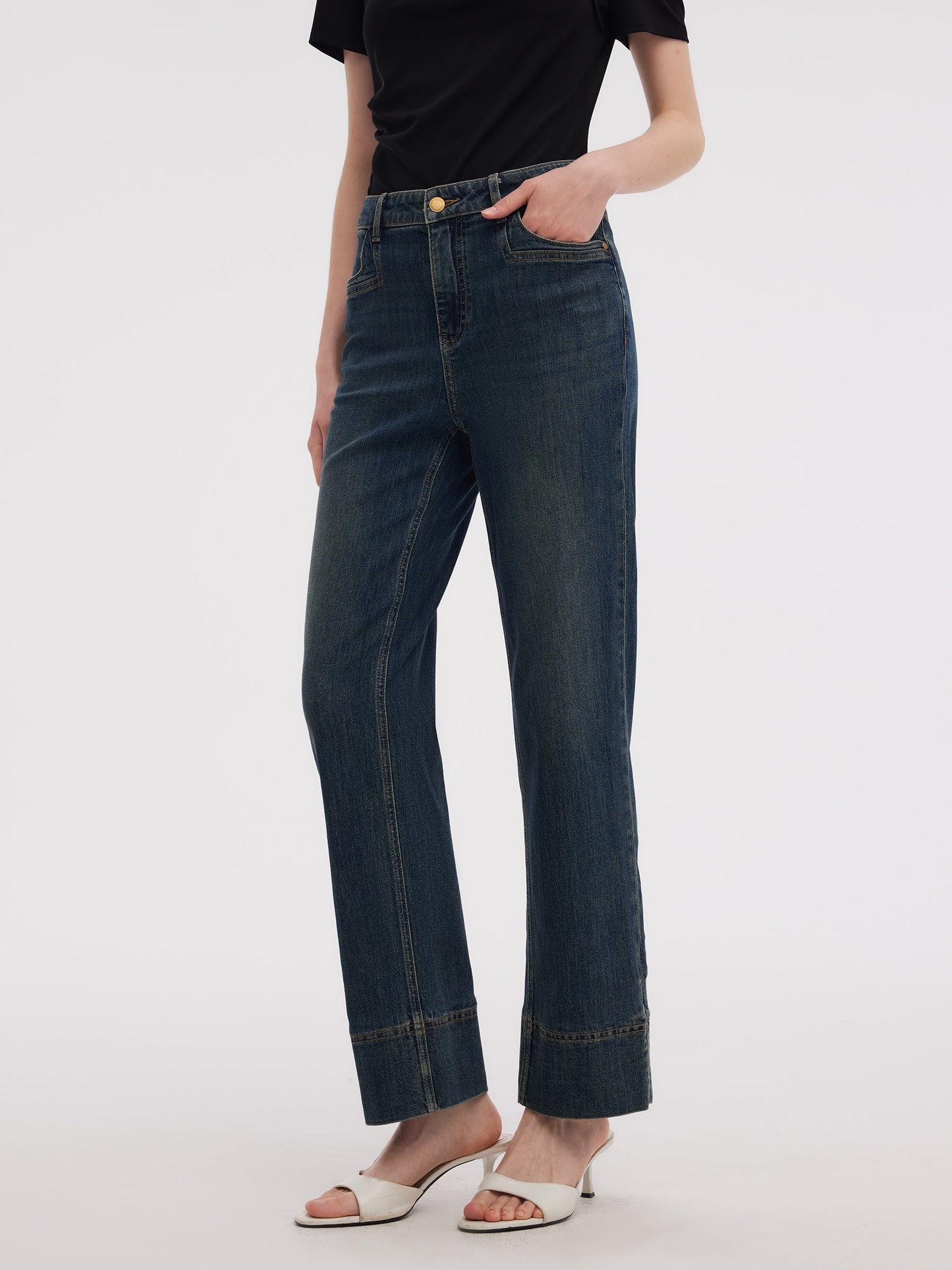 Denim Women Ankle-Length Cuffed Jeans