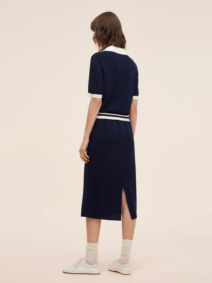Tencel Blend Contrast Trim Knit Top And Skirt Two-Piece Set